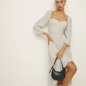 Reformation Black and White Polka Dot Long Sleeve Dress